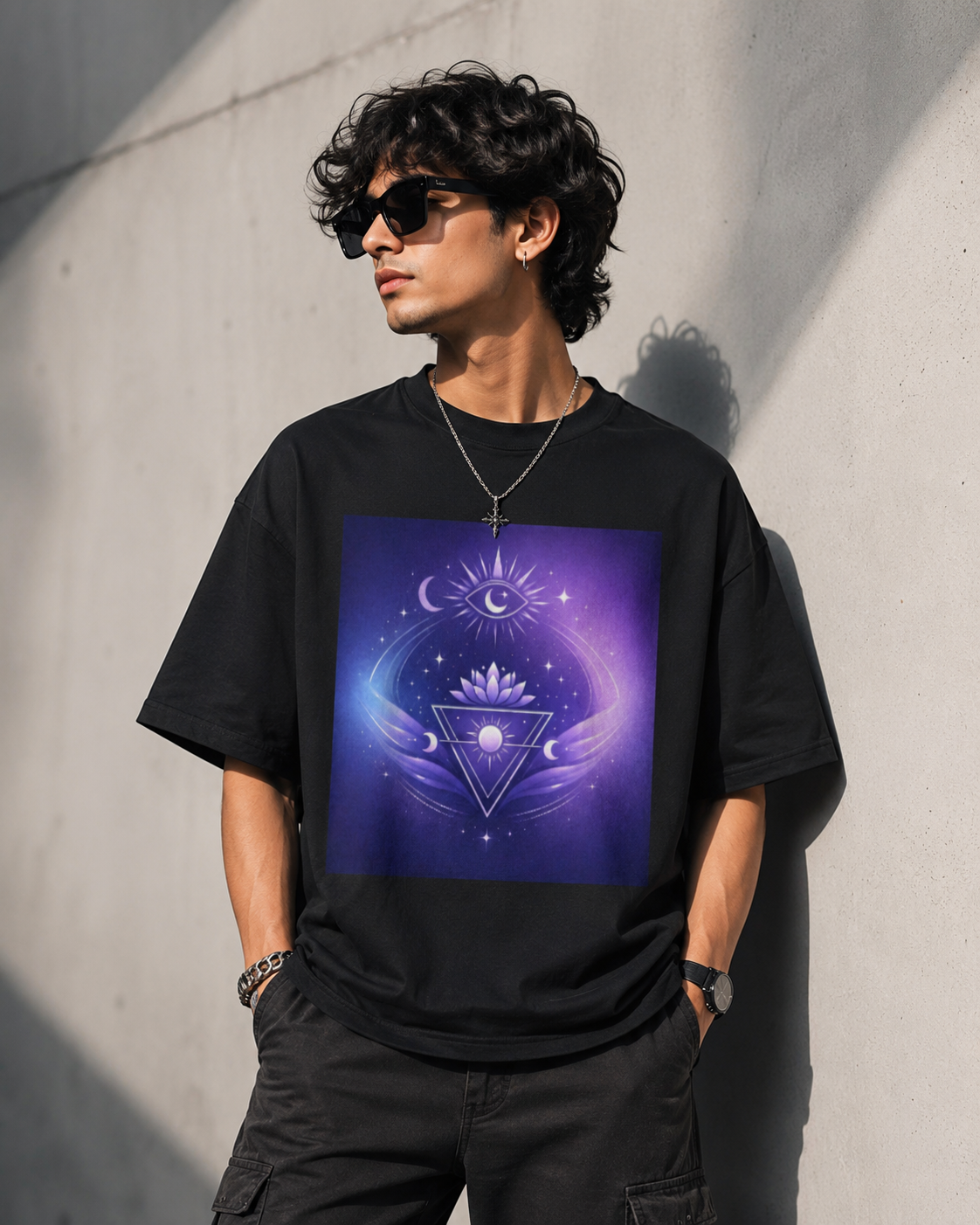 Astral Bloom Graphic Unisex Oversized Tee